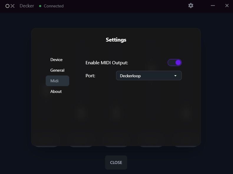 Decker MIDI Settings